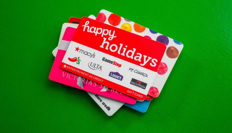A stack of gift cards, the top one