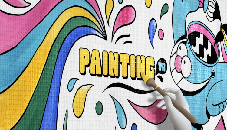 A user creating the Painting VR logo on a white wall